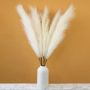 White Faux Pampas Grass Tall Boho Decor bundle of 3 43” tall
